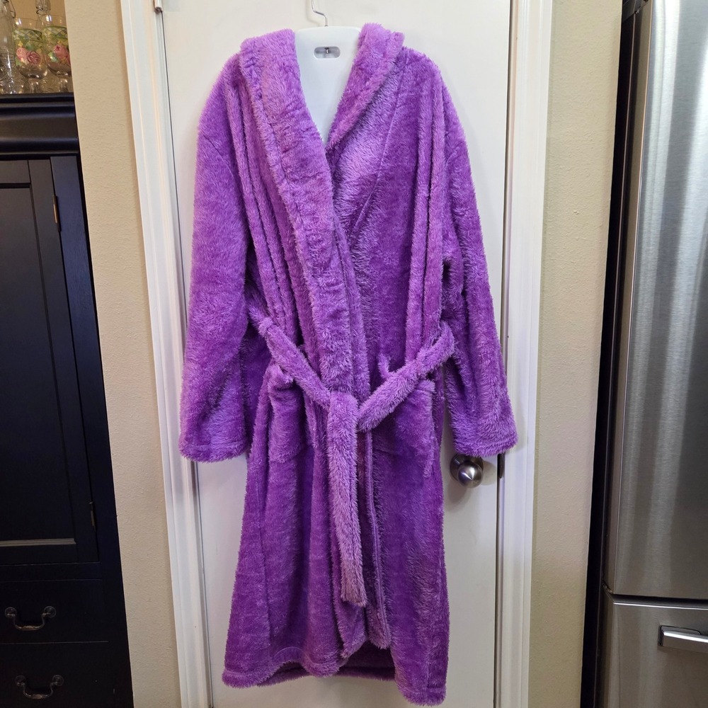 Inner Wish Purple Plush Fleece Robe Shawl Collar Tie Waist 2XL 3XL Plus Size